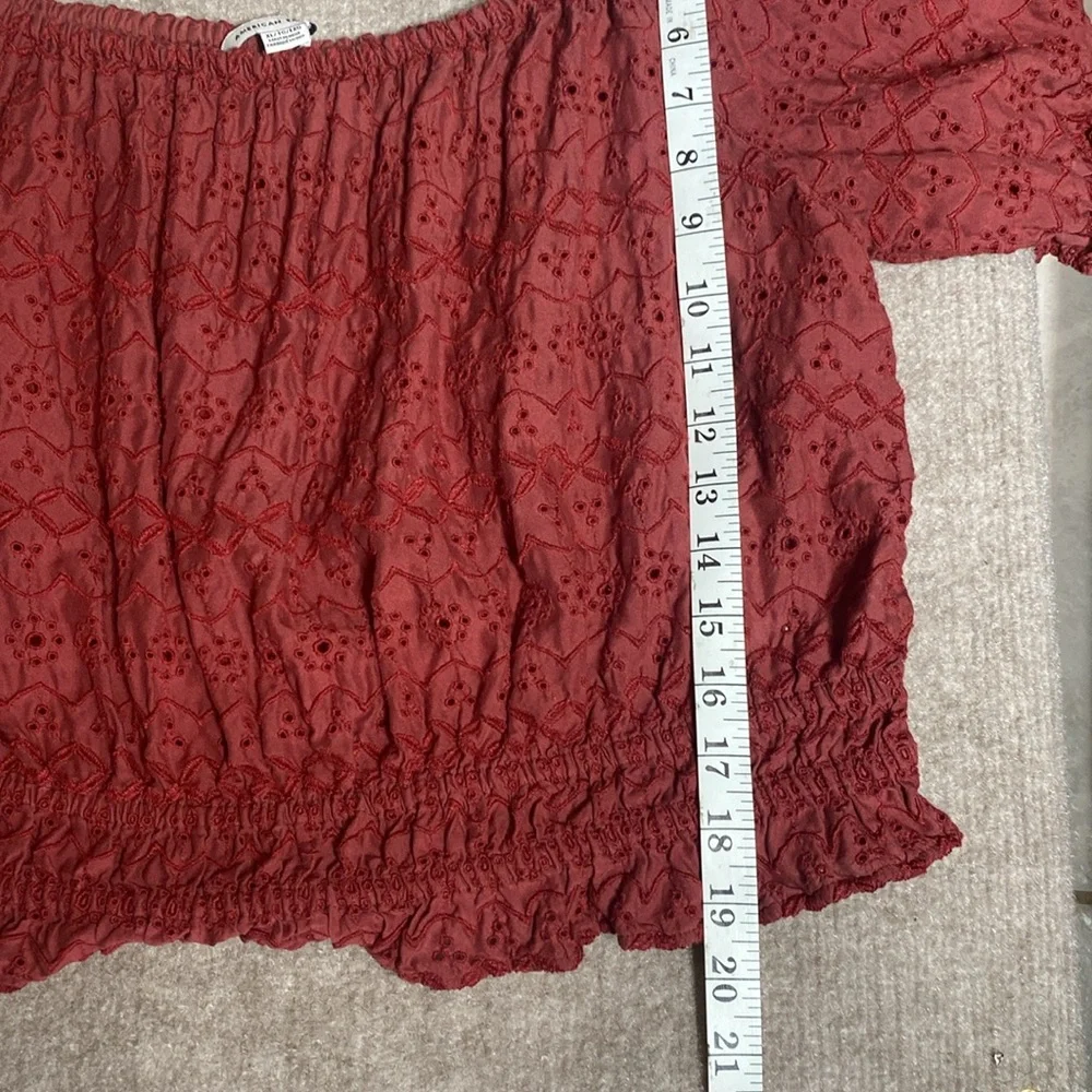 American Eagle‎ On/Off the Shoulder Puff Sleeve Cropped Eyelet Top Size XL
